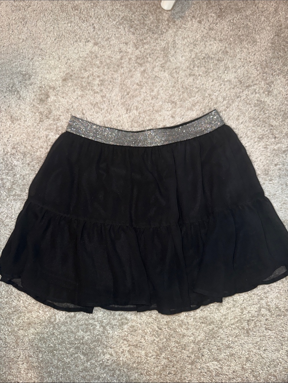 H&M Black Circle Skirt with Sparkle Silver Waistband